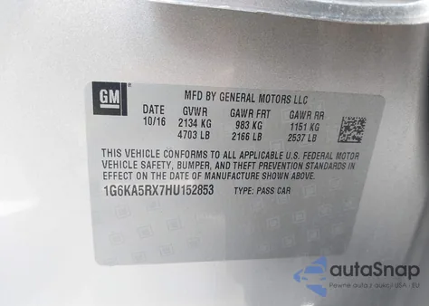 2017 Cadillac Ct6 Standard z USA, uszkodzony, nr VIN 1G6KA5RX7HU152853